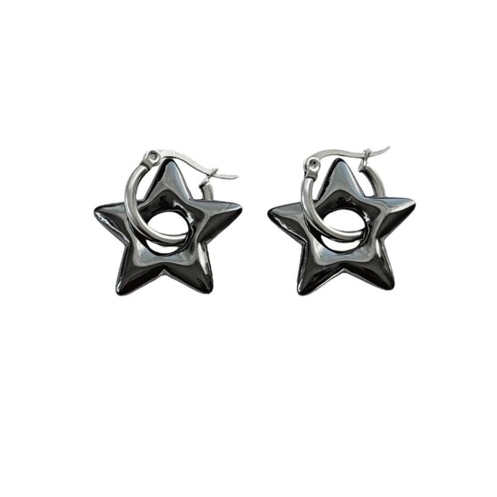 Handmade‎ Star Hoop Stainless Steel Made in USA Hypoallergenic Puffy Star Silver